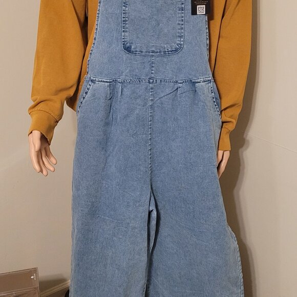 Stylish Wide Leg Medium Blue Denim Overalls/ Jumpsuits (S-2XL) - Picture 5 of 8
